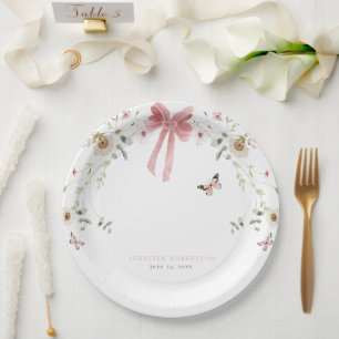 Plato De Papel Ducha de bebé de niña mariposa de florecilla silve