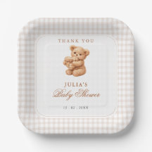 Ducha de bebé de osito de gingham marrón corazón p