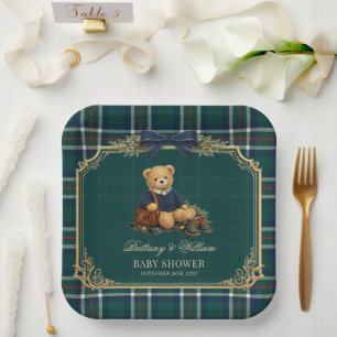 Plato De Papel Ducha de bebé de osito Teddy Prep con cuadros de l