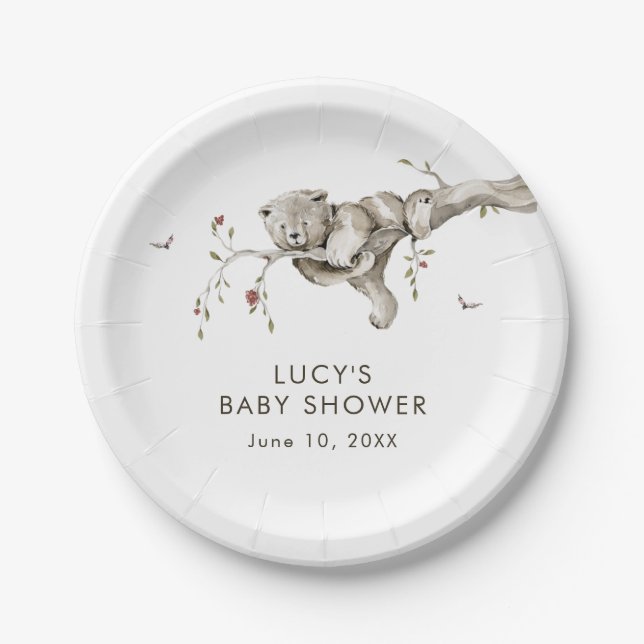 Plato De Papel Ducha de Bebé de Oso (Anverso)