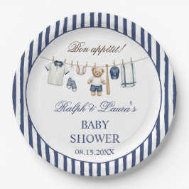 Plato De Papel Ducha de bebé de oso de béisbol