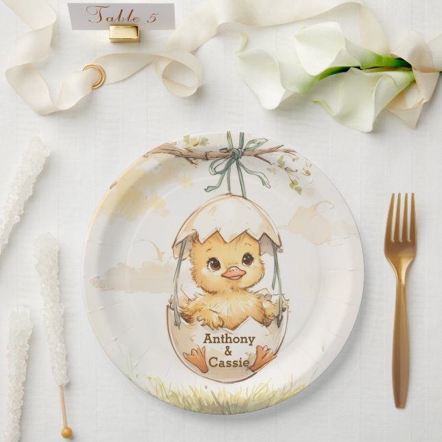 Plato De Papel Ducha de bebé de patito  (Boda)