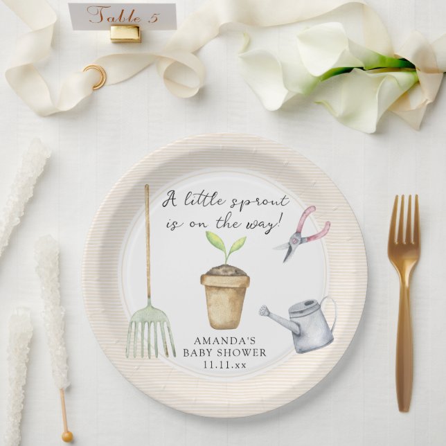 Plato De Papel Ducha de bebé de pequeño brote  (Boda)