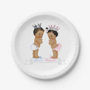 Plato De Papel Ducha de bebé de príncipe y princesa étnicos