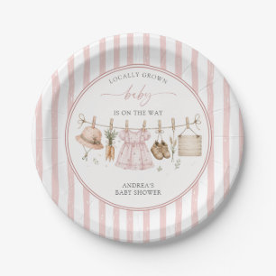 Plato De Papel Ducha de Bebé de Rayas Rosa Rubor Cultivada Localm