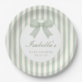 Plato De Papel Ducha de bebé de rayas verde salvia 