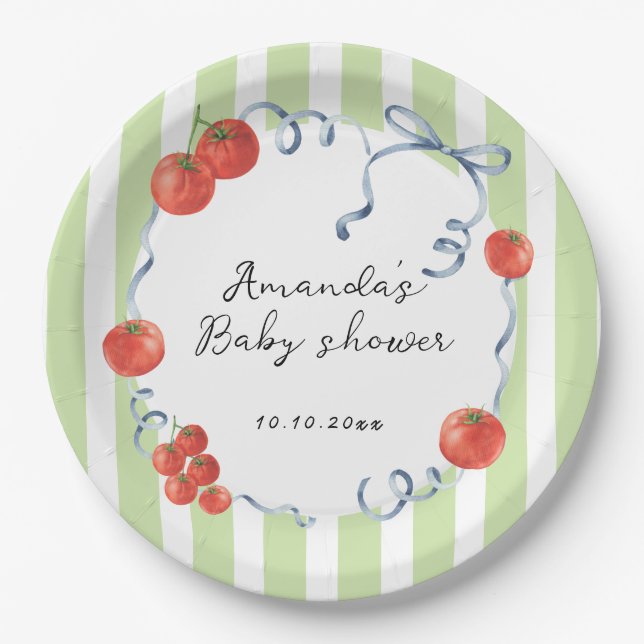 Plato De Papel Ducha de bebé de tomate acuarela (Anverso)