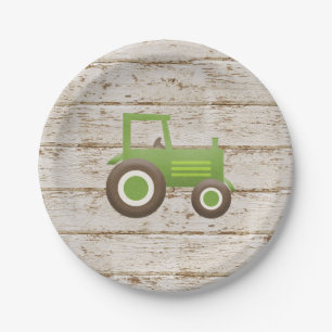 Plato De Papel Ducha de bebé de Tractor Verde