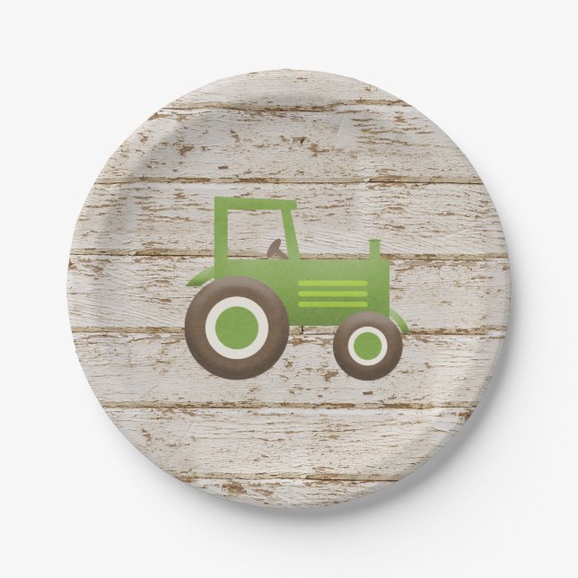 Plato De Papel Ducha de bebé de Tractor Verde (Anverso)