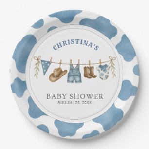 Plato De Papel Ducha de bebé de vaquero azul pequeño con estampad