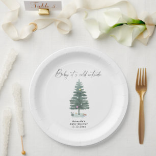 Plato De Papel Ducha de bebé del árbol de Navidad al acuarela