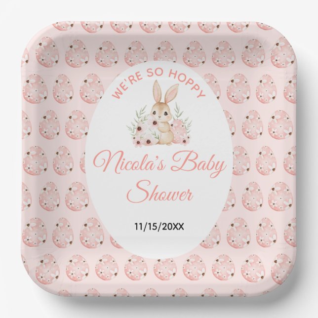 Plato De Papel Ducha de bebé del conejo de Pascua (Anverso)