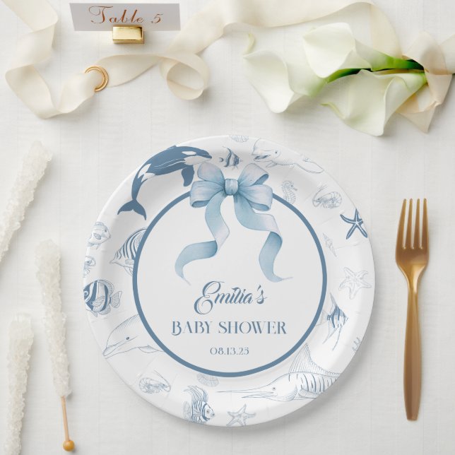 Plato De Papel Ducha de Bebé del Mar Azul Juguetón (Boda)