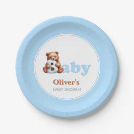 Plato De Papel Ducha de bebé del osito azul niño