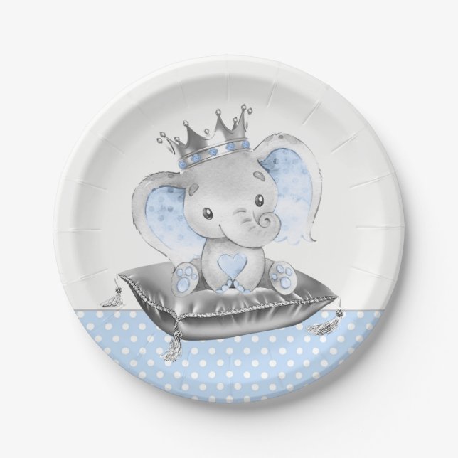 Plato De Papel Ducha de bebé del Príncipe Elefante (Anverso)