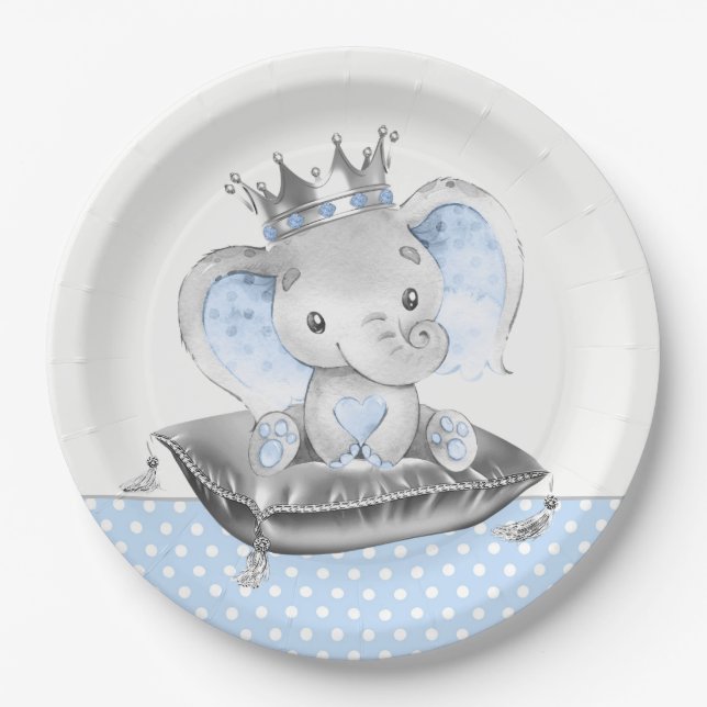 Plato De Papel Ducha de bebé del Príncipe Elefante (Anverso)
