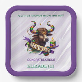 Plato De Papel Ducha de bebé del zodiaco Tauro Lavanda y Verde