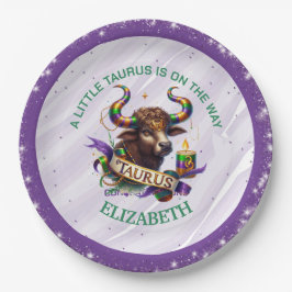 Plato De Papel Ducha de bebé del zodiaco Tauro Lavanda y Verde