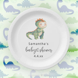 Plato De Papel Ducha de bebé dinosaurio niño acuarela