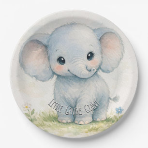 Plato De Papel Ducha de bebé elefante azul gigante gentil