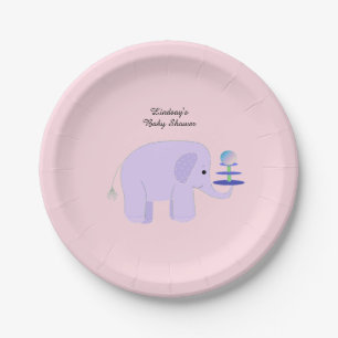 Plato De Papel Ducha de Bebé Elefante Morado
