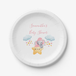 Plato De Papel Ducha de Bebé Elefante Rosa Personalizada