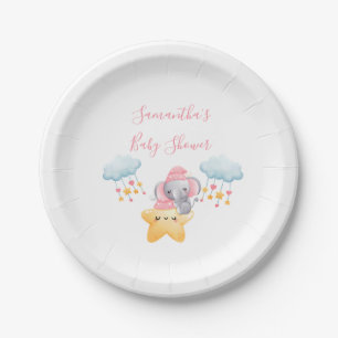 Plato De Papel Ducha de Bebé Elefante Rosa Personalizada