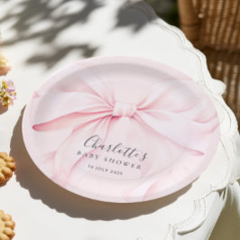 Plato De Papel Ducha de Bebé Elegante con Lazo Rosa