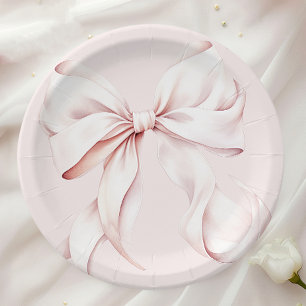 Plato De Papel Ducha de Bebé Elegante con Lazo Rosa