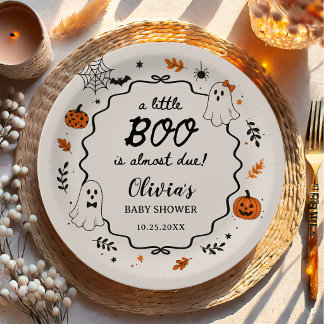Plato De Papel Ducha de Bebé Fantasma de Halloween Little Boo