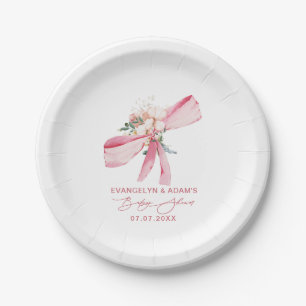 Plato De Papel Ducha de Bebé Floral con Lazo Rosa Rubor