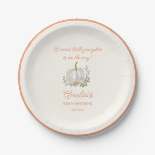 Plato De Papel Ducha de bebé floral de calabaza naranja otoño per