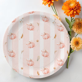 Plato De Papel Ducha de bebé floral de otoño de calabaza
