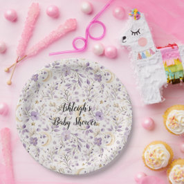 Plato De Papel Ducha de Bebé Floral Lunas y Estrellas Blanco Mora