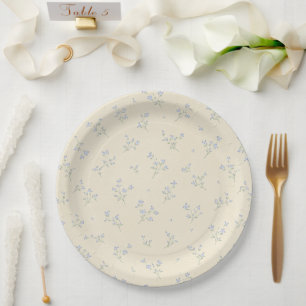 Plato De Papel Ducha de bebé floral vintage azul amarillo pastel