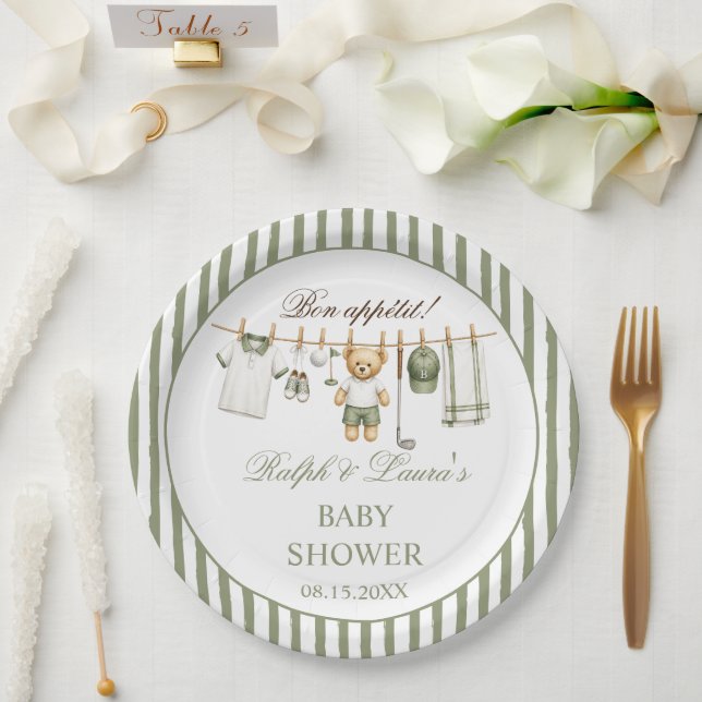 Plato De Papel Ducha de bebé Golf Little Putter Bear (Boda)