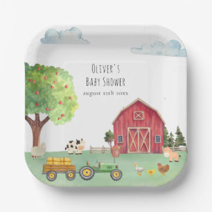 Plato De Papel Ducha de bebé Granja Tractor Rojo del Mercado de A