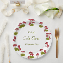 Plato De Papel Ducha de bebé jardín goblincore verde hongo volado