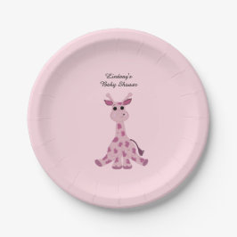 Plato De Papel Ducha de Bebé Jirafa Sentada Rosa