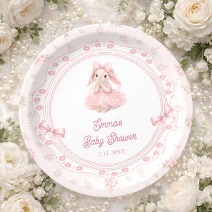 Plato De Papel Ducha de bebé Little Bunny Floral Blush Pink