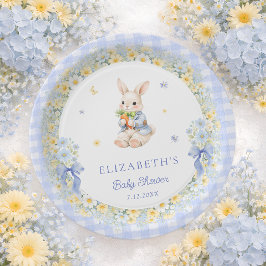 Plato De Papel Ducha de bebé Little Bunny Gingham Boy