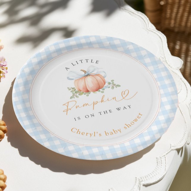 Plato De Papel Ducha de bebé Little Pumpkin Blue Gingham (Subido por el creador)