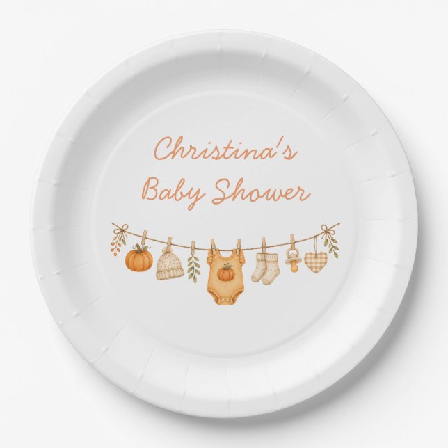 Plato De Papel Ducha de bebé Little Pumpkin Fall (Anverso)