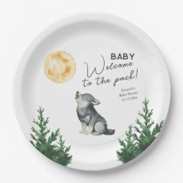 Plato De Papel Ducha de bebé Lobo acuarela 