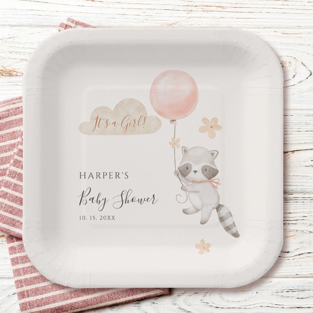 Plato De Papel Ducha de bebé Mapache Lindo Globo Aerostático Acua (Subido por el creador)