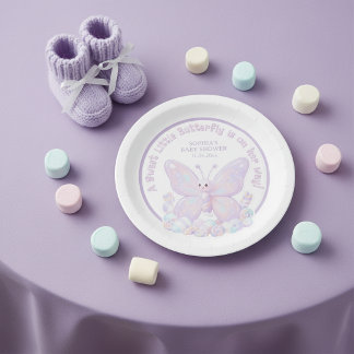 Plato De Papel Ducha de Bebé Mariposa Lavanda Mágica