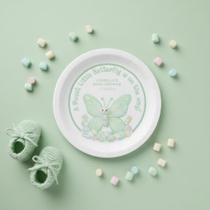 Plato De Papel Ducha de Bebé Mariposa Malvavisco Verde Menta