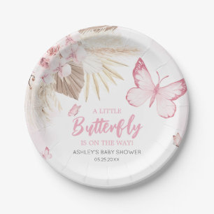 Plato De Papel Ducha de Bebé Mariposa Rosa