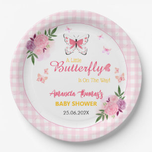 Plato De Papel Ducha de bebé Mariposa Rosa Pequeña Está En Camino