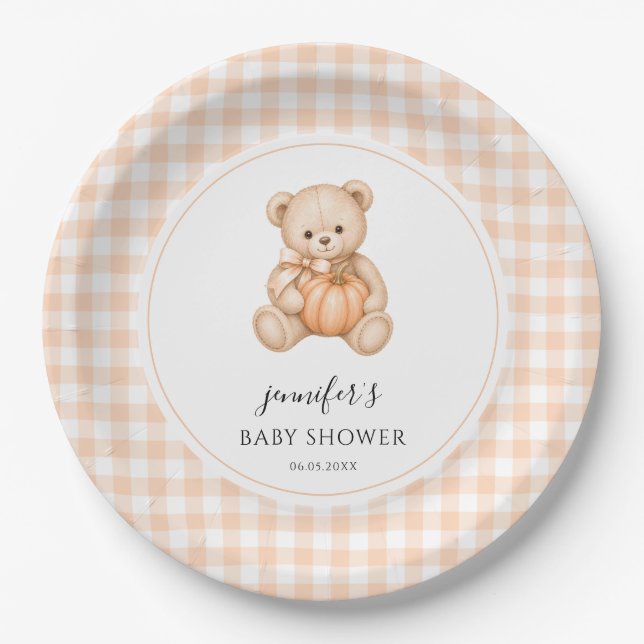 Plato De Papel Ducha de bebé neutra Little Pumpkin Teddy (Anverso)
